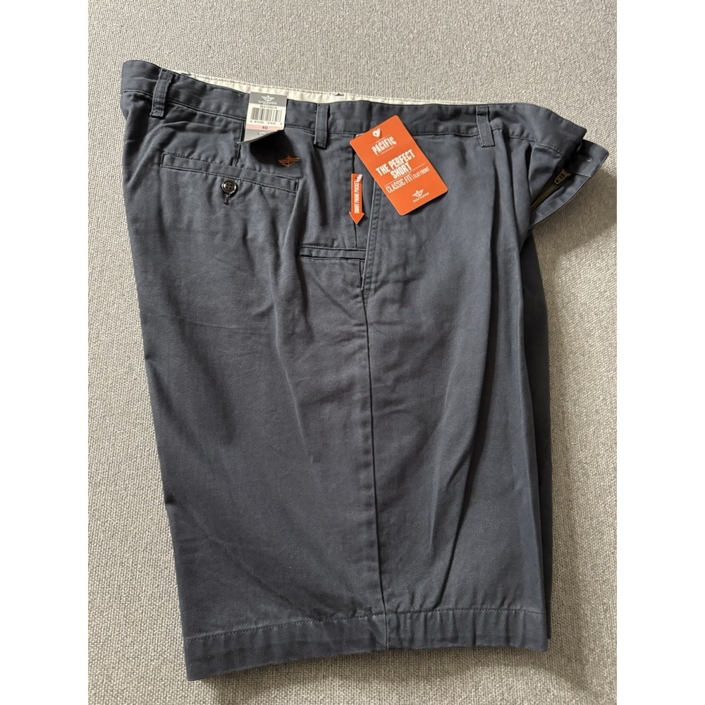 Dockers Classic Fit Men's Maritime Blue Shorts Flat Front Chino Cotton Size 40